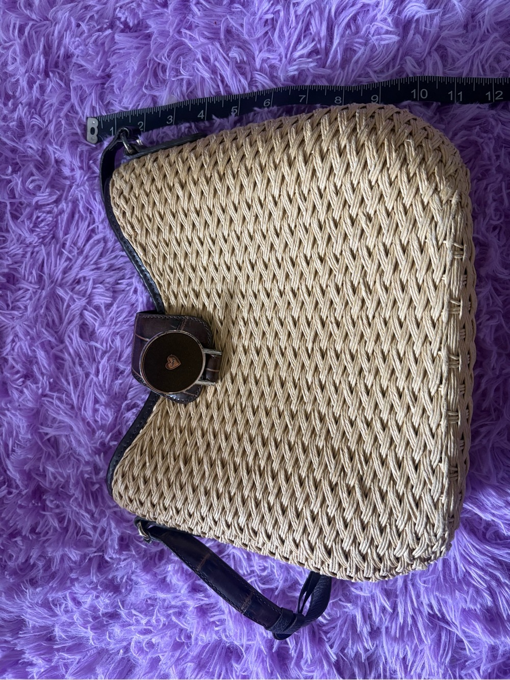 Brighton Natural Woven Shoulder Bag with Brown Trim - Picture 15 of 15